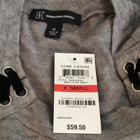 INC GRAY LACE UP SCOOP NECK TOP - Picture 6 of 7